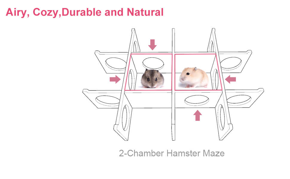 Multi Chamber Hamster House Maze, Natural Wood Small Animals Hideout