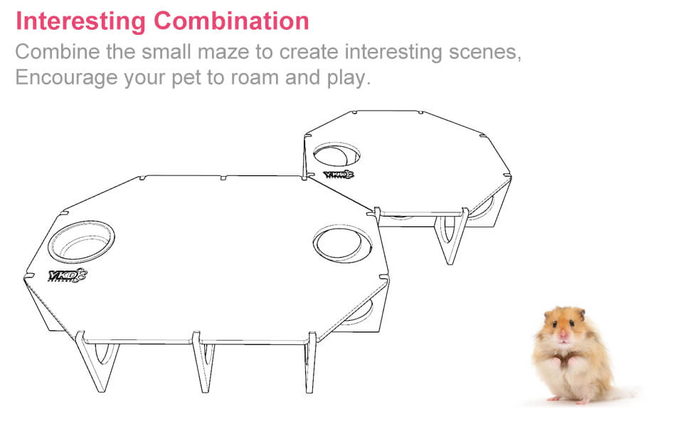 Multi Chamber Hamster House Maze, Natural Wood Small Animals Hideout