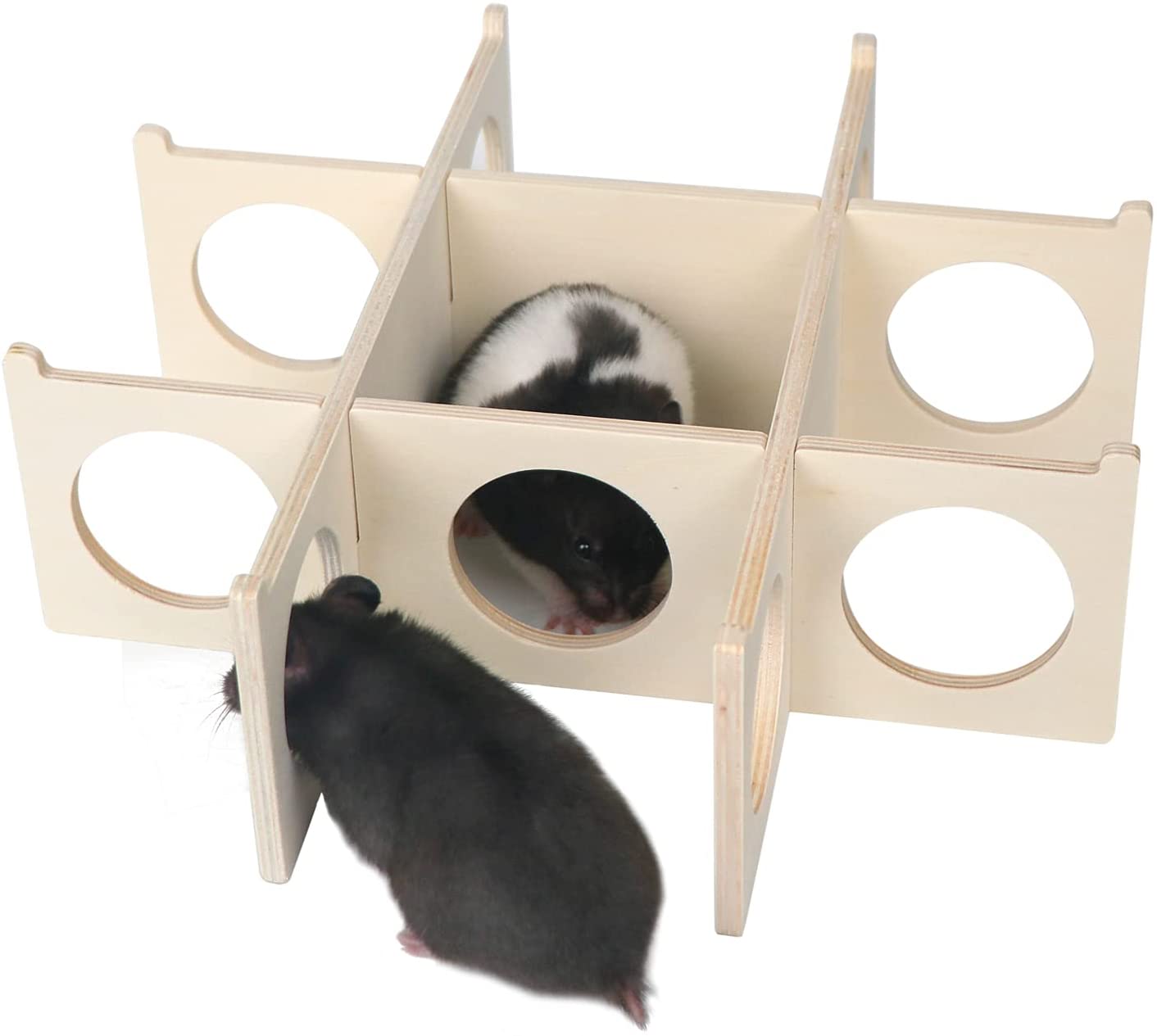 Multi Chamber Hamster House Maze, Natural Wood Small Animals Hideout