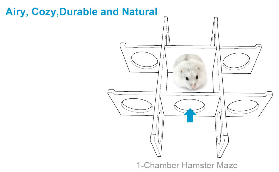 Multi Chamber Hamster House Maze, Natural Wood Small Animals Hideout