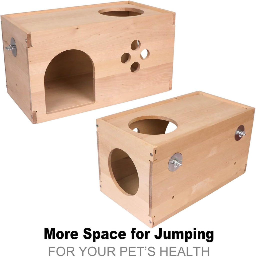 Chinchilla Wooden House with Ladder - Small Animal Hideout for Chinchilla Squirrel or Sugar Gliders - Ventilated Wooden Chinchilla Hut Hideout with Multiple Doors