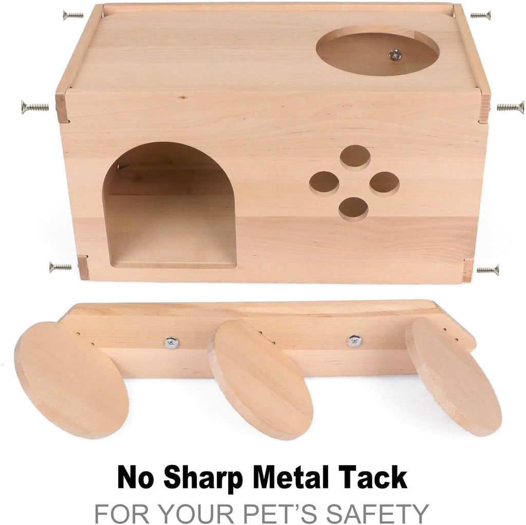 Chinchilla Wooden House with Ladder - Small Animal Hideout for Chinchilla Squirrel or Sugar Gliders - Ventilated Wooden Chinchilla Hut Hideout with Multiple Doors