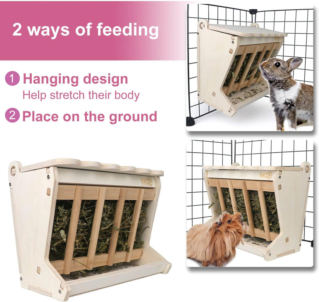 Hanging Wooden Hay Feeder for Rabbits, Guinea Pigs, and Chinchillas