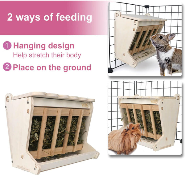Hanging Wooden Hay Feeder for Rabbits, Guinea Pigs, and Chinchillas