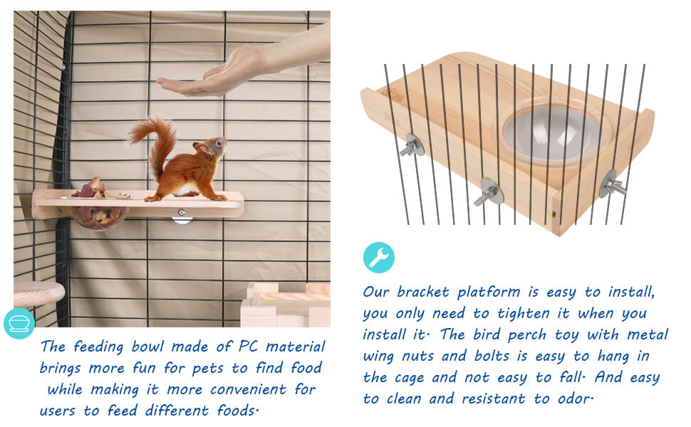 Wooden Stand Borad with Bowl for Chinchilla, Hamster, Small animals