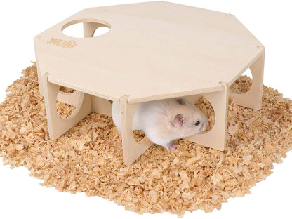 Multi Chamber Hamster House Maze, Natural Wood Small Animals Hideout