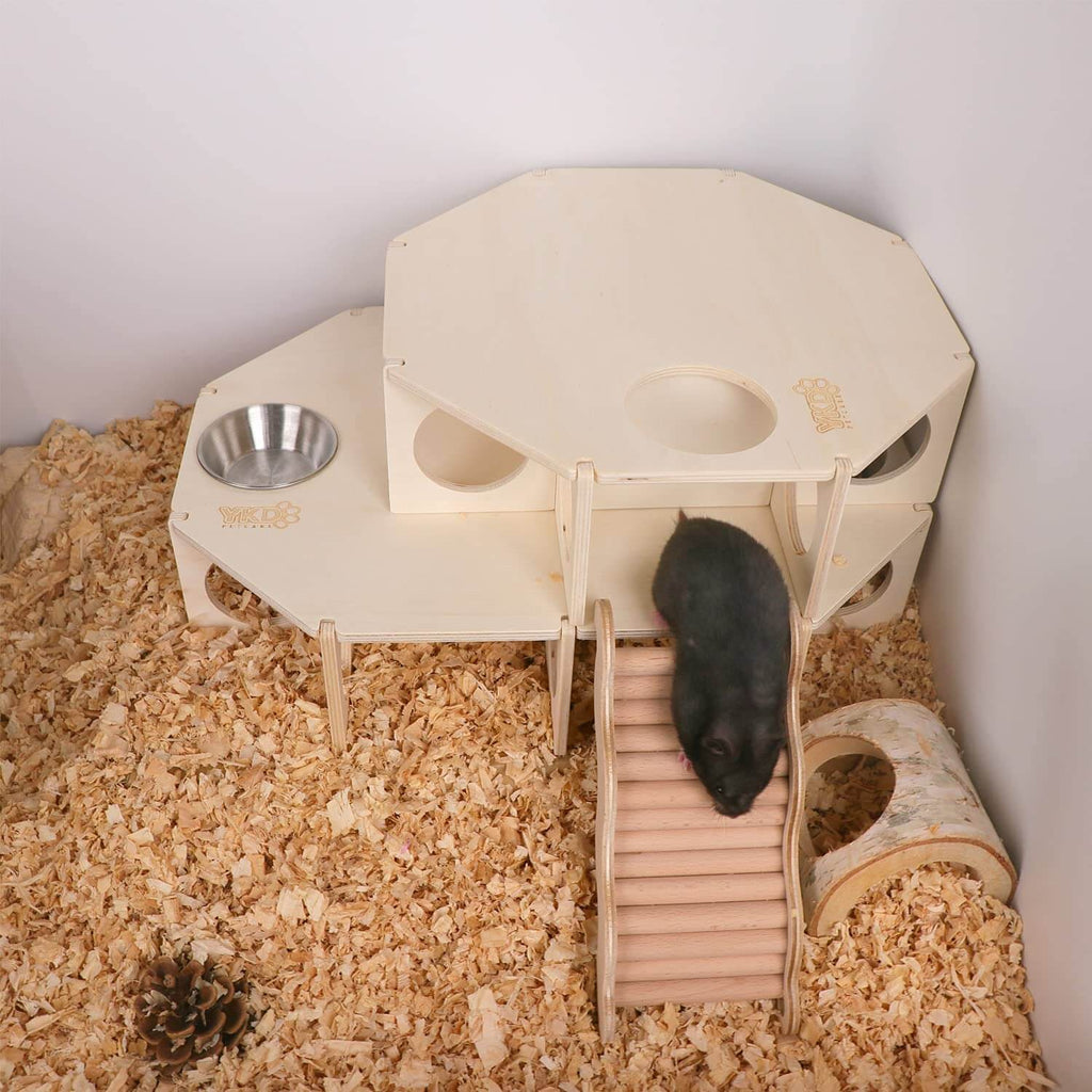 Multi Chamber Hamster House Maze, Natural Wood Small Animals Hideout